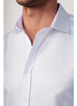 Tudors Modern Slim Fit Long Sleeve Cotton Easy Iron Dobby White Men's Shirt  - Image 4
