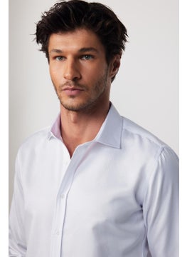 Tudors Modern Slim Fit Long Sleeve Cotton Easy Iron Dobby White Men's Shirt  - Image 3