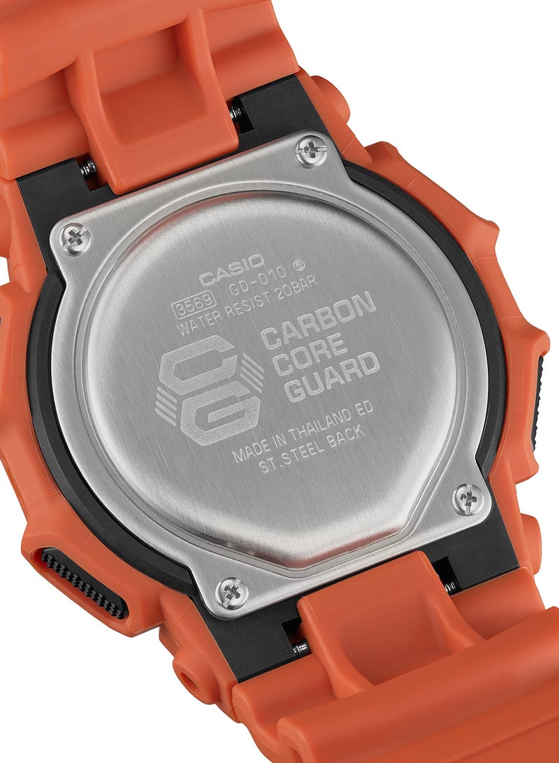 G-SHOCK ساعة يد للرجال بحزام من الراتنج الحيوي البرتقالي الرقمي GD-010-4 - 51.9 مم - Image 4