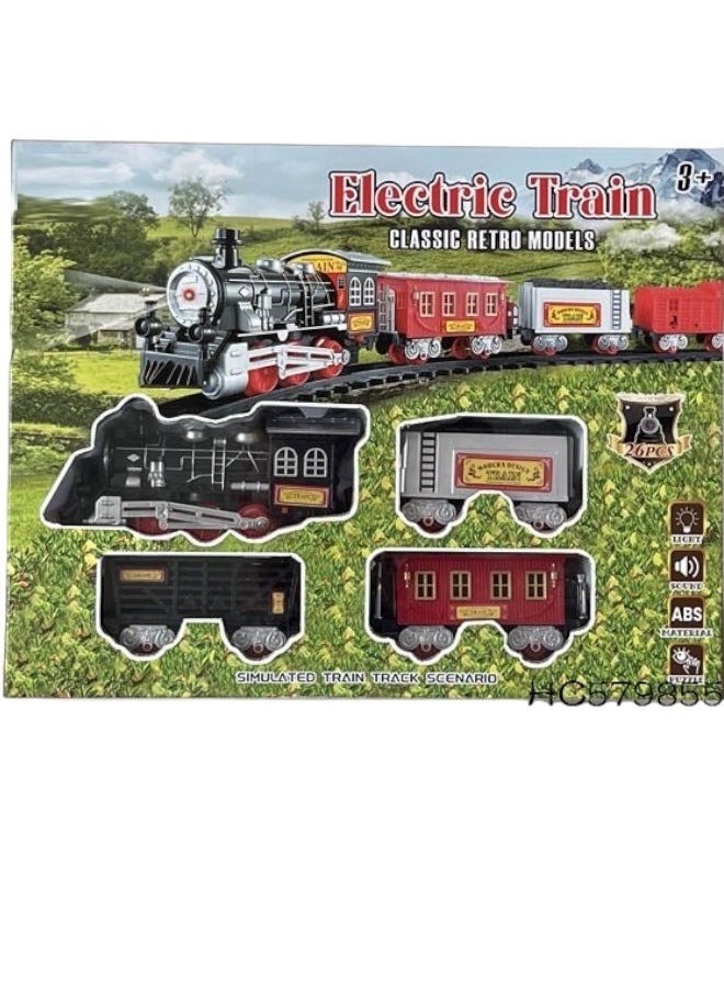 Toy Box DIY Electric Train Set with Light Sound and Tracks, Classic Express Train Set, Children's Toy Train Retro Steam Train Model - 23 Pcs 