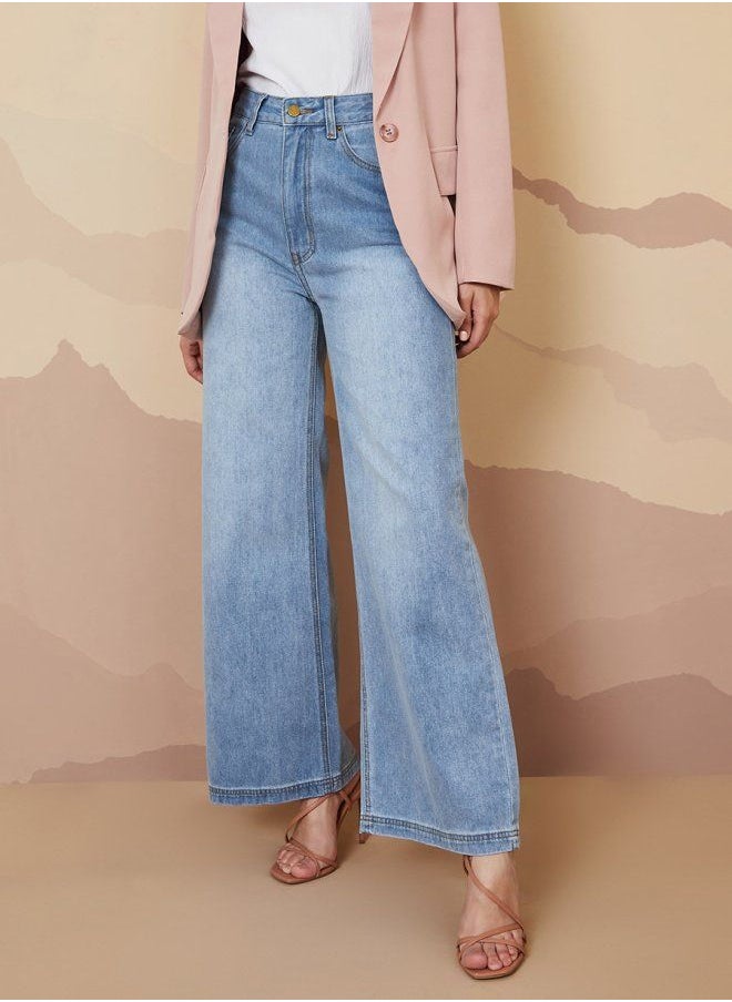 Styli - Acid Wash High Rise Flared Jeans - Image 1