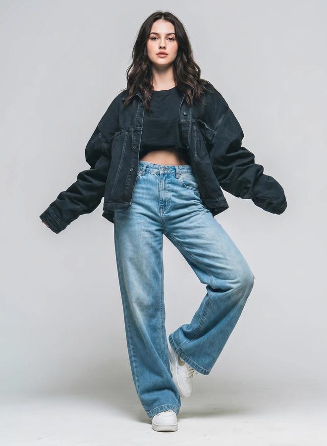 Styli Acid Wash High Rise Flared Jeans - Image 1