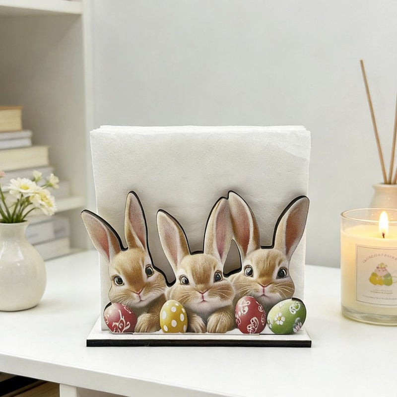 Wooden Napkin Holder With Easter Carrot Bunny Print For Outdoor Picnics 1pc - Image 2