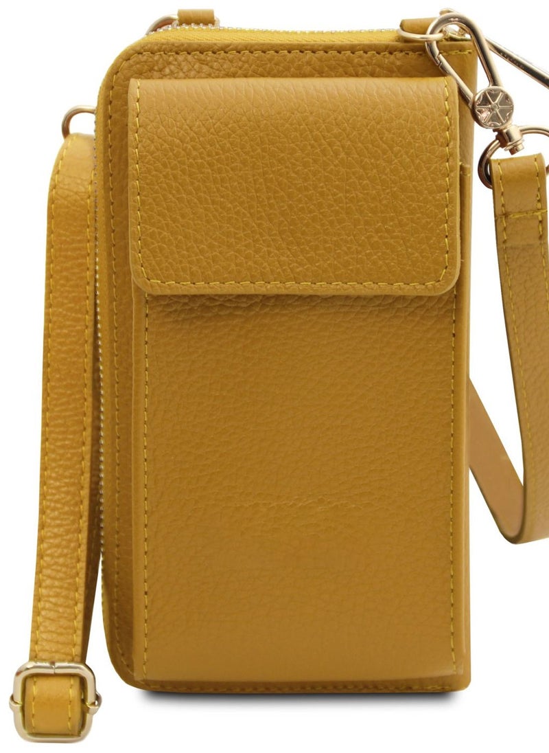 Karpentone Premium Pure 100% Leather shoulder Bag for women, Large Capacity & Handbags smartphone Compartment RFID Cover Protection Travel Smart Bag, Leather wallet with strap - Yellow  - Image 1