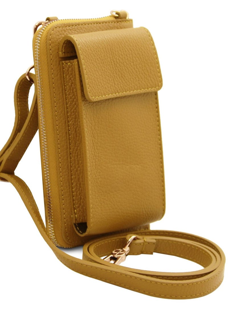 Karpentone Premium Pure 100% Leather shoulder Bag for women, Large Capacity & Handbags smartphone Compartment RFID Cover Protection Travel Smart Bag, Leather wallet with strap - Yellow  - Image 2