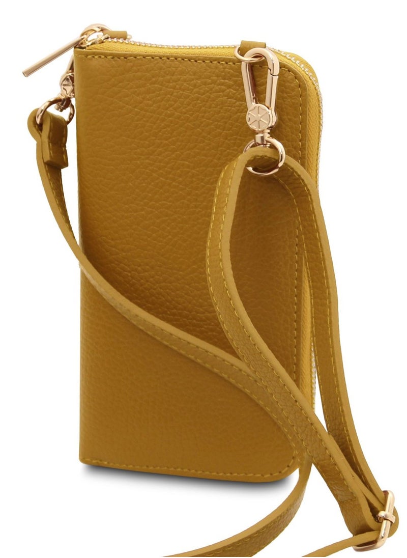 Karpentone Premium Pure 100% Leather shoulder Bag for women, Large Capacity & Handbags smartphone Compartment RFID Cover Protection Travel Smart Bag, Leather wallet with strap - Yellow  - Image 4