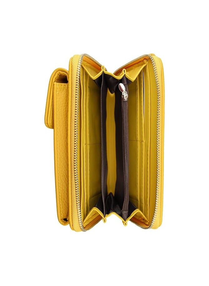 Karpentone Premium Pure 100% Leather shoulder Bag for women, Large Capacity & Handbags smartphone Compartment RFID Cover Protection Travel Smart Bag, Leather wallet with strap - Yellow  - Image 5