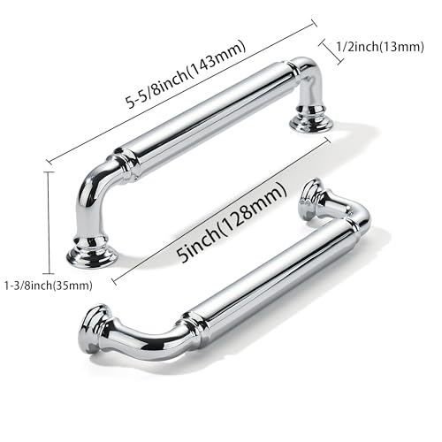 khtumeware 2Pack Polished Chrome HeavyDuty Solid Cabinet Pulls 5 Inch 128mm Hole Center Drawer Pulls Cabinet Hardware Suitable for Kitchen Cabinets Bathrooms and Dressers - Image 3