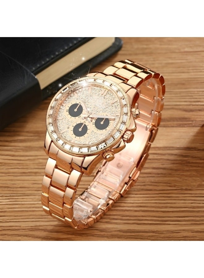 REOCLE Unisex Diamond Watches Quartz Watch with Diamond Set Round Dial & Stainless Steel Watch Strap Luxury Business Dress Wrist Watch - Image 3
