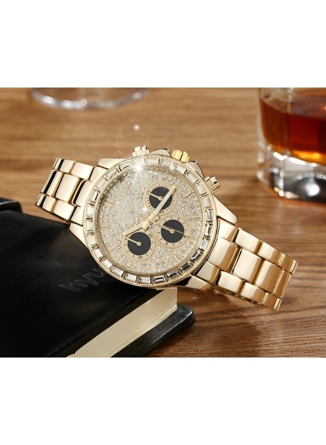REOCLE Unisex Diamond Watches Quartz Watch with Diamond Set Round Dial & Stainless Steel Watch Strap Luxury Business Dress Wrist Watch - Image 2