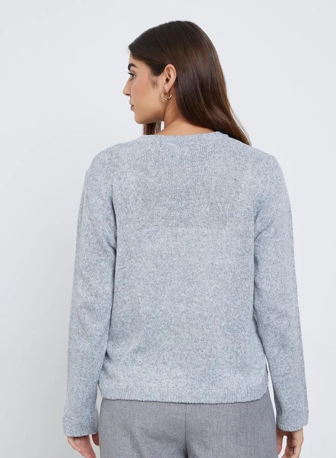 Styli  Styli Grey Button Detail Regular Fit Sweater for Women | Best Price UAE