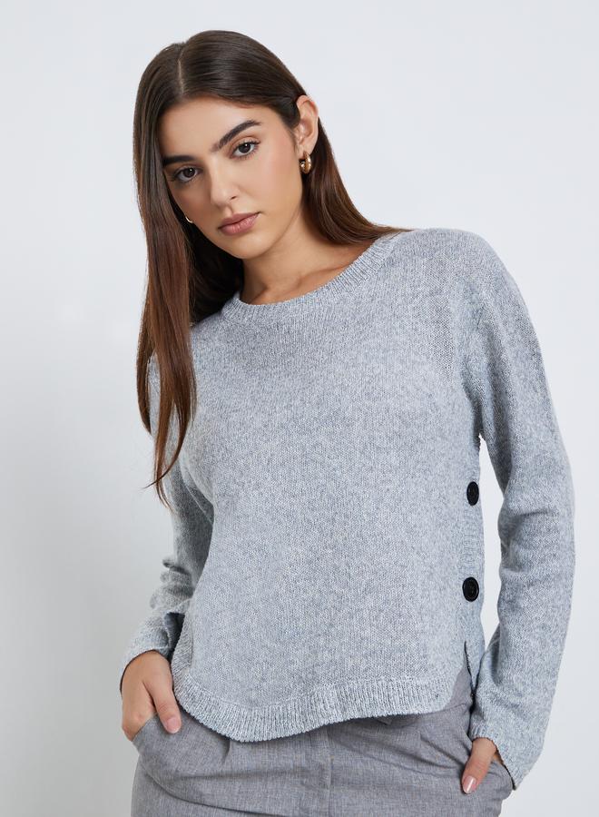 Styli Grey Button Detail Regular Fit Sweater - Image 3
