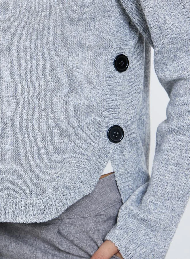 Styli  Styli Grey Button Detail Regular Fit Sweater for Women | Best Price UAE