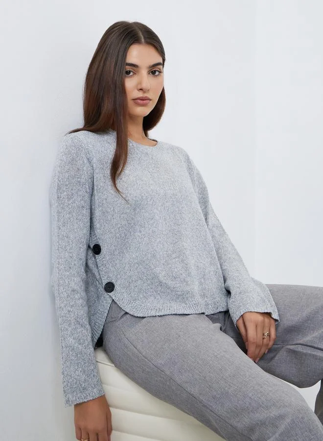 Styli Grey Button Detail Regular Fit Sweater