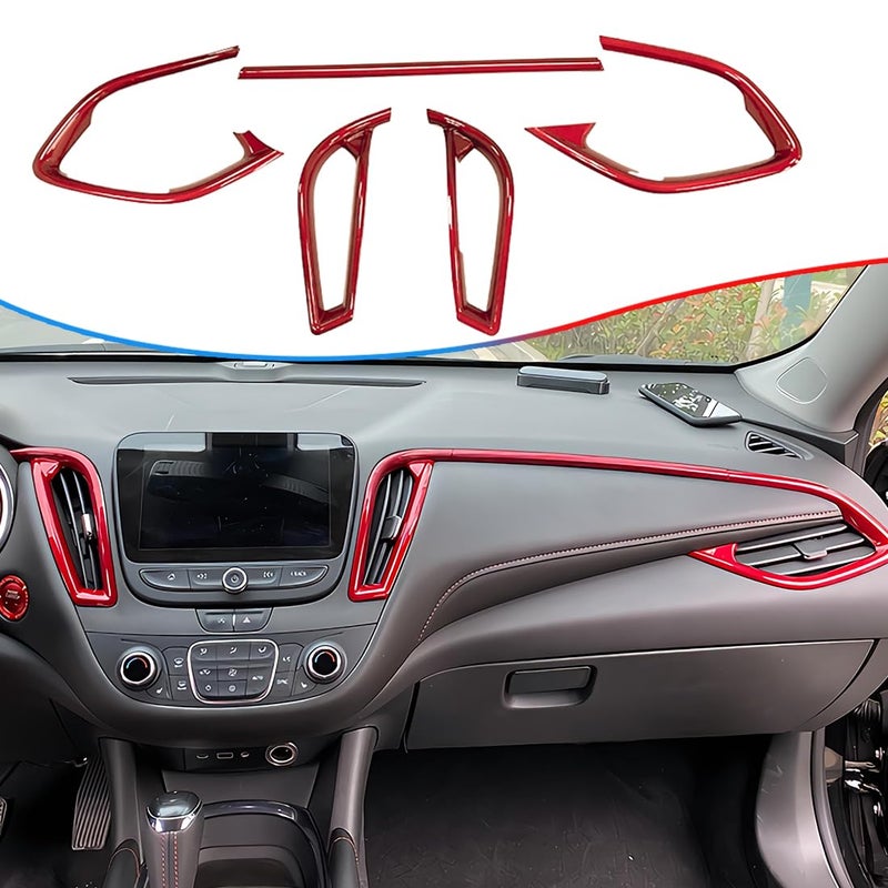 MUXEE Dashboard AC Air Vent Outlet Trim 5PCS for Chevrolet Malibu 2016 2017 2018 2019 2020 2021 2022 2023 2024 ABS Wine Red Sport Interior Trim Full Set Accessories