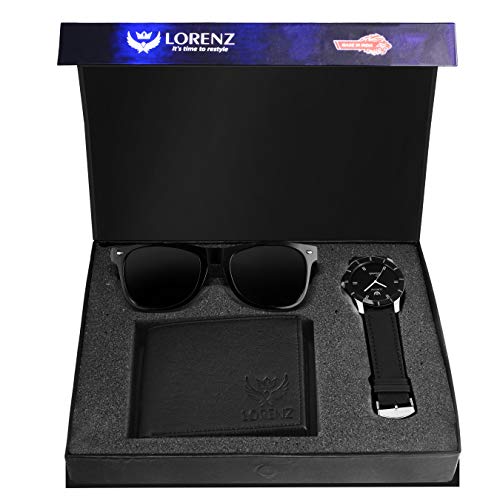 LORENZ Gift Set Combo Of Men's Watch, Wallet & Sunglasses|Cm-109Sn-Wl-Blk, Black - Image 1
