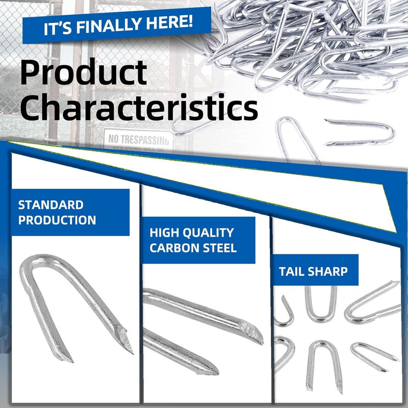 Glarks 200Pcs 40mm Steel Wire Fence Staples Set, Heavy Duty Galvanized U Shaped Nails for Woven Fencing and Mesh Simplified versatile design - Image 4