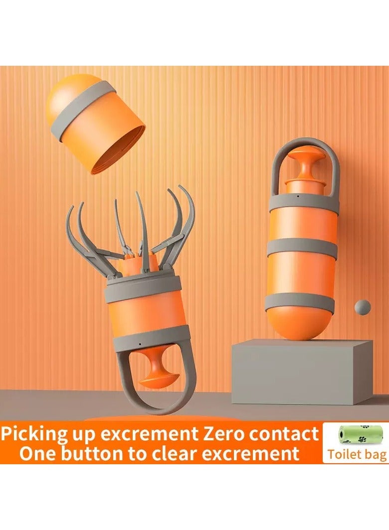 Pet Pooper Scooper，Portable Zero-Contact with 6-Claw Grabber & 1Toilet Bags - One-Click Clean for Dogs & Cats - Image 1