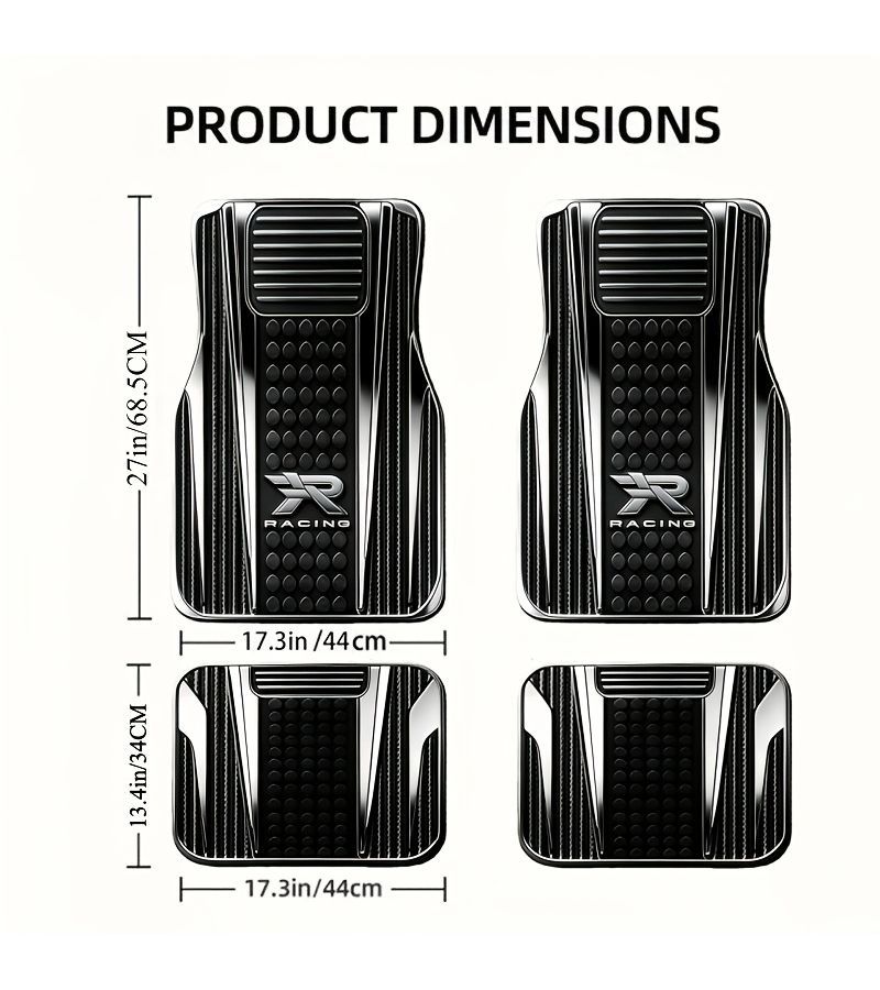 Black White 4pc Patterned Car Floor Mats Non Slip Washable All Season Fit Sedans Hatchbacks SUVs - Image 2