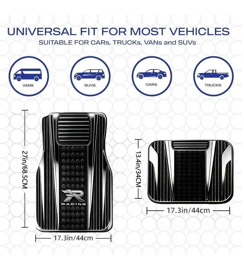 Black White 4pc Patterned Car Floor Mats Non Slip Washable All Season Fit Sedans Hatchbacks SUVs - Image 3
