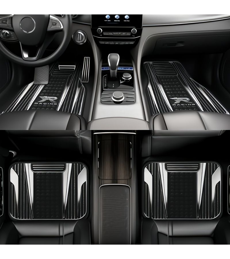 Black White 4pc Patterned Car Floor Mats Non Slip Washable All Season Fit Sedans Hatchbacks SUVs - Image 4