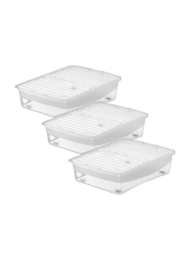 Cosmoplast صندوق تخزين بلاستيكي بسعة 45 لتر تحت السرير مع عجلات وغطاء قابل للقفل شفاف (عبوة من 3) - Image 1