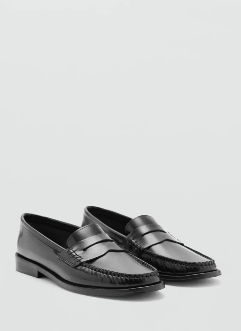 Mango 99-NEGRO Gathered Leather Loafers for Women | Best Price UAE
