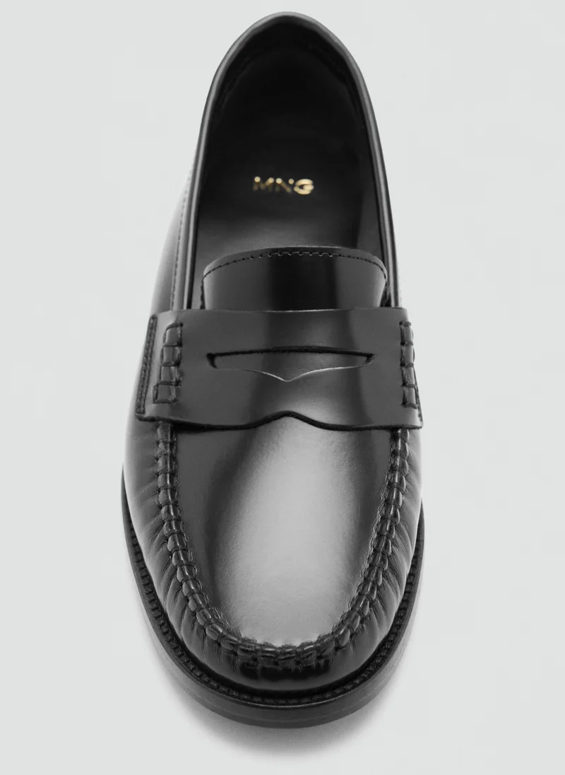 Mango 99-NEGRO Gathered Leather Loafers for Women | Best Price UAE