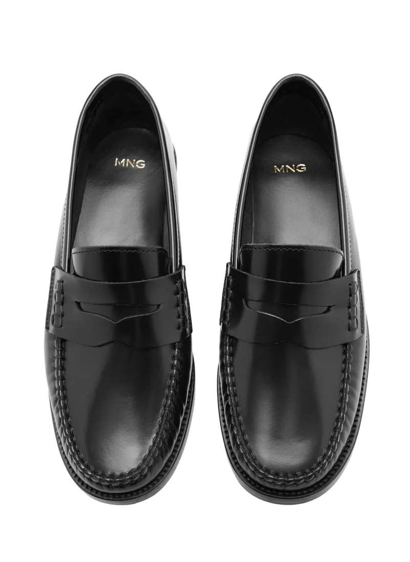 Mango 99-NEGRO Gathered Leather Loafers for Women | Best Price UAE