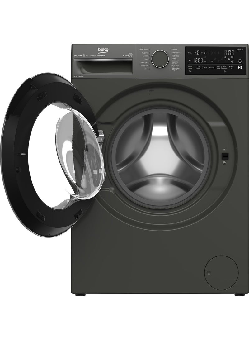 Beko Freestanding Washing Machine , 12 kg , 1400 rpm , ProSmart Inverter Motor, SteamCure Technology, Wireless & Bluetooth Connectivity , Grey , B3WFU51240MCI 12 kg B3WFU51240MCI grey - Image 2