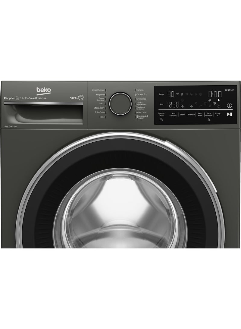 Beko Freestanding Washing Machine , 12 kg , 1400 rpm , ProSmart Inverter Motor, SteamCure Technology, Wireless & Bluetooth Connectivity , Grey , B3WFU51240MCI 12 kg B3WFU51240MCI grey - Image 3