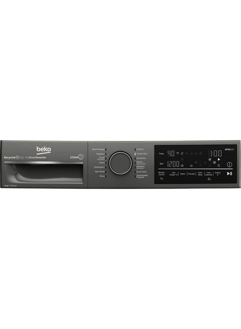 Beko Freestanding Washing Machine , 12 kg , 1400 rpm , ProSmart Inverter Motor, SteamCure Technology, Wireless & Bluetooth Connectivity , Grey , B3WFU51240MCI 12 kg B3WFU51240MCI grey - Image 5