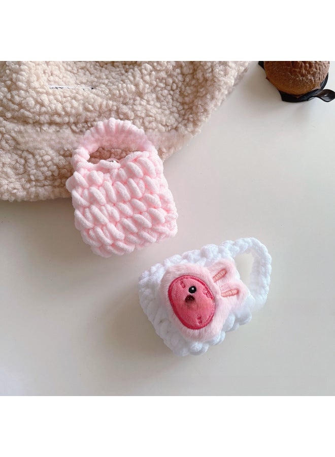 Pink Cute Cyber Red Bear Lion Wake Flower Plush Hand-woven Drop-resistant Headphone Bag Bluetooth Headphone Protective Cover Finished Product-Color:Black Panda  - Image 5