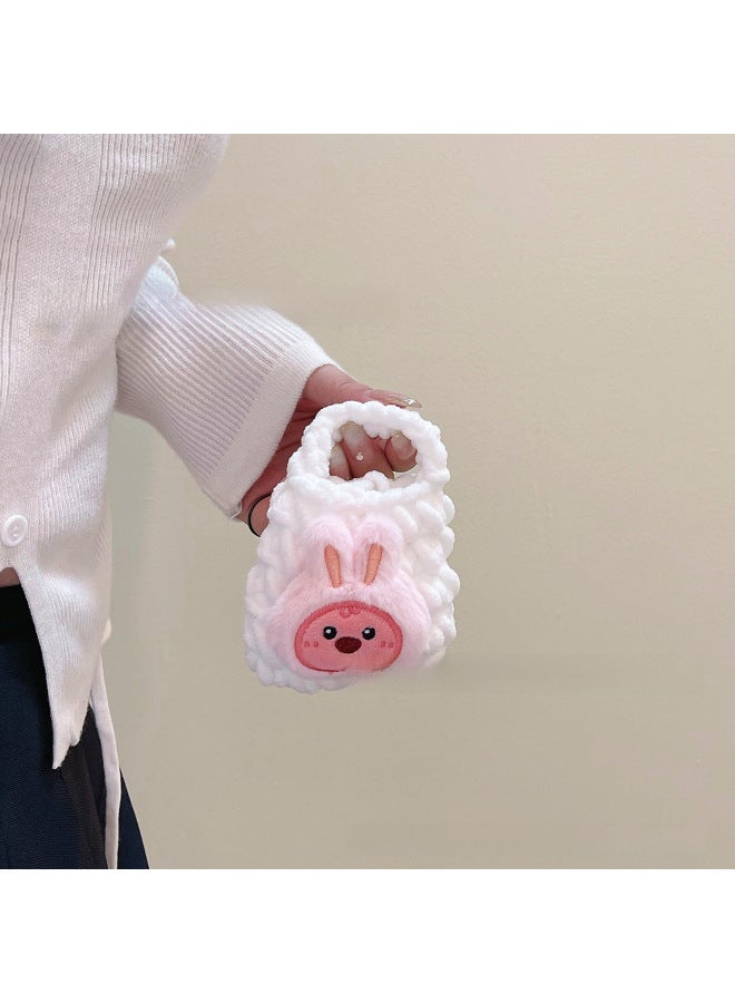 Pink Cute Cyber Red Bear Lion Wake Flower Plush Hand-woven Drop-resistant Headphone Bag Bluetooth Headphone Protective Cover Finished Product-Color:Black Panda  - Image 4