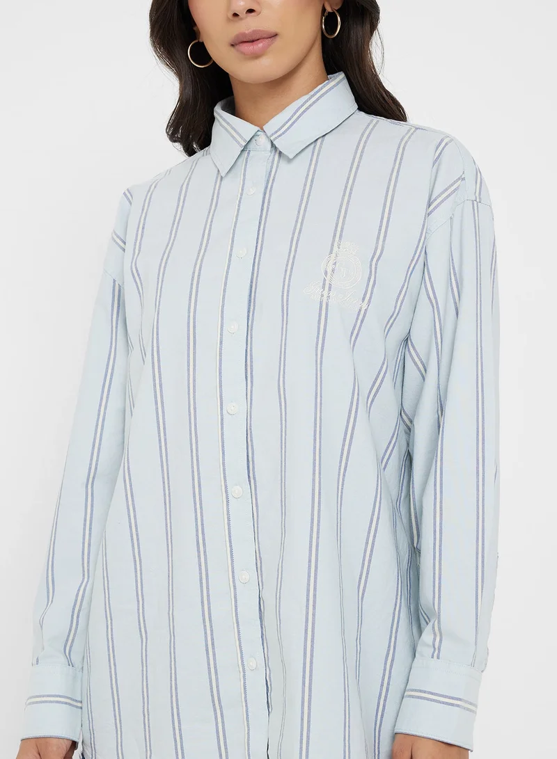 Guess Jeans Embroidered Logo Detail Striped Shirt