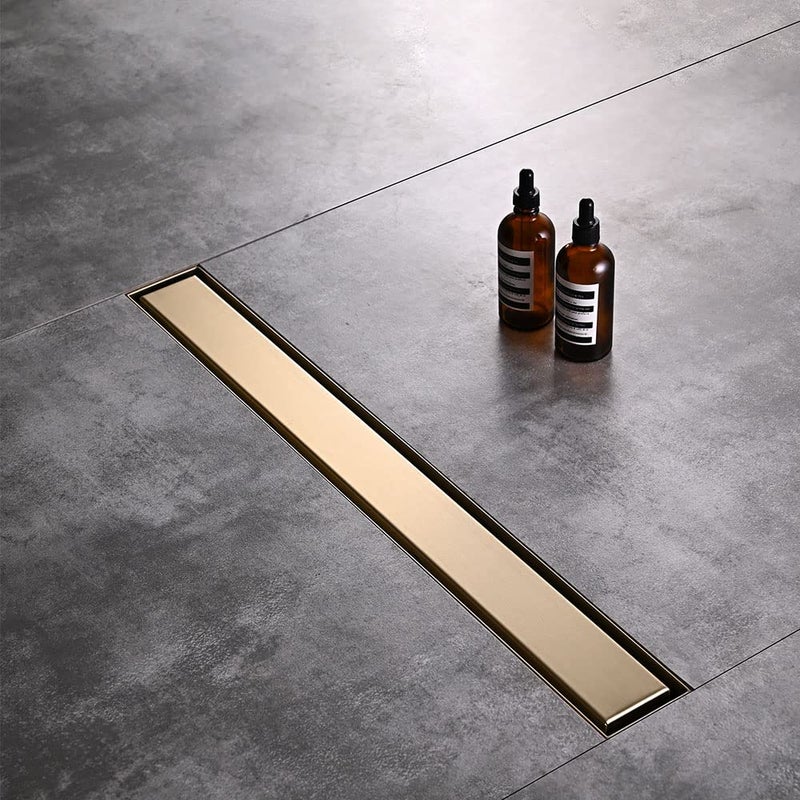 AVSIILE Linear Shower Floor Drain, Brushed Gold 24 Inch 304 Stainless Steel Bathroom Drains Kit, Rectangular Shower Trench Drain with Reversable Tile-in Pattern Drain Cover & Hair Catcher - Image 2