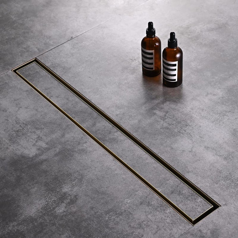 AVSIILE Linear Shower Floor Drain, Brushed Gold 24 Inch 304 Stainless Steel Bathroom Drains Kit, Rectangular Shower Trench Drain with Reversable Tile-in Pattern Drain Cover & Hair Catcher - Image 3