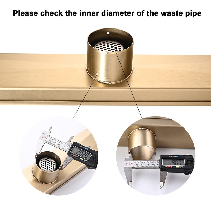 AVSIILE Linear Shower Floor Drain, Brushed Gold 24 Inch 304 Stainless Steel Bathroom Drains Kit, Rectangular Shower Trench Drain with Reversable Tile-in Pattern Drain Cover & Hair Catcher - Image 4