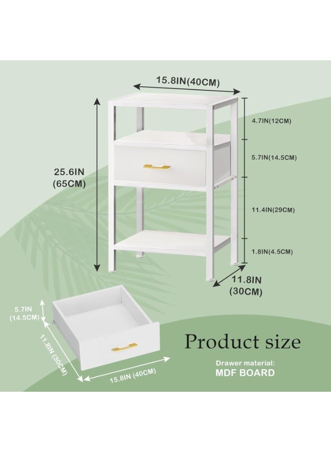Solerconm Nightstand with Drawer,3 Tier Bedside Tables,End Table,Wood Drawer Steel Frame,Side Tables for Living Room, Bedroom, White - Image 2