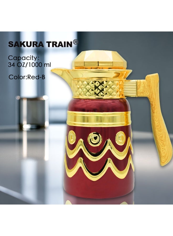 Sakura Train 1000ML Purely Handmade Enamel Drip Glue Process Luxury Thermal Coffee Carafe Insulated Stainless Steel Vacuum Coffee Carafe for Hot Liquids, Turkish Middle Eastern Stainless Steel Teapot Coffee Pot for Women, Men, Adults, Guests or Party - Best Gift Idea - Image 1