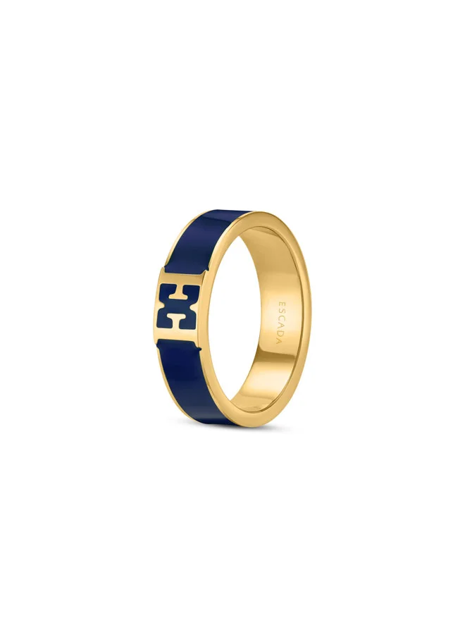 إسكادا Scarlett Gold Plated Ring with Escada Logo Cutout & Blue Enamel Detail