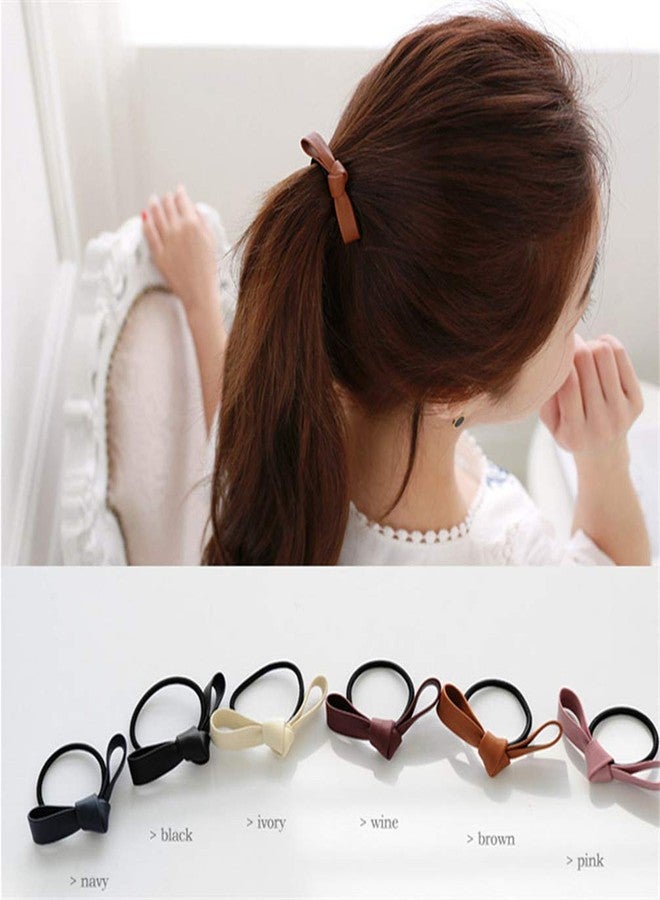 LOVEF 6 Pcs Simple Korean Elastic Double Knotted Bows Rubber Band Elastic Head Tie Hair Band Girls Hair Accessories for Women Headwear - Image 3