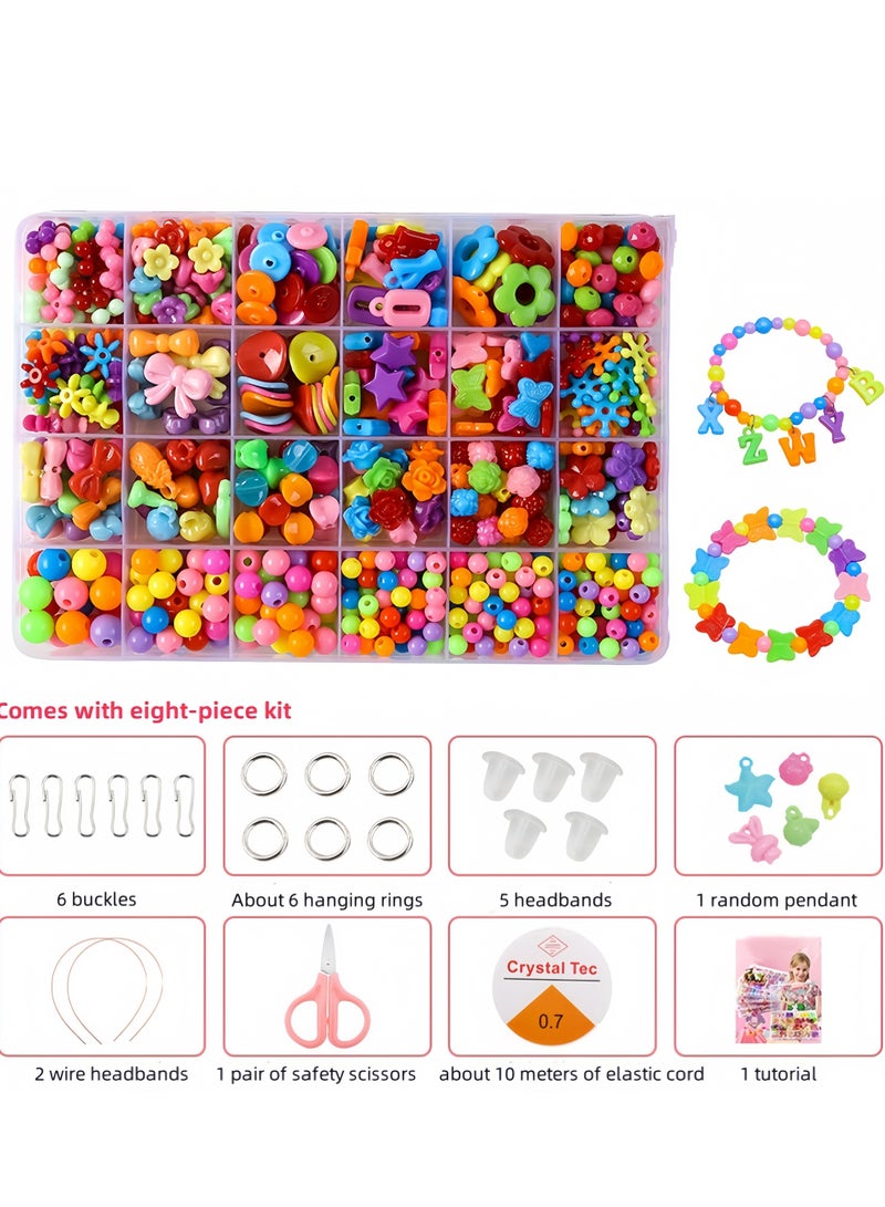 DIY Kids Beading Set for Jewelry Making,Beads Set for Jewelry Making Kids Adults Children Craft DIY Necklace Bracelets Colorful Acrylic Crafting Beads Kit Box with Accessories,24 Grids, Girls Toys  - Image 2