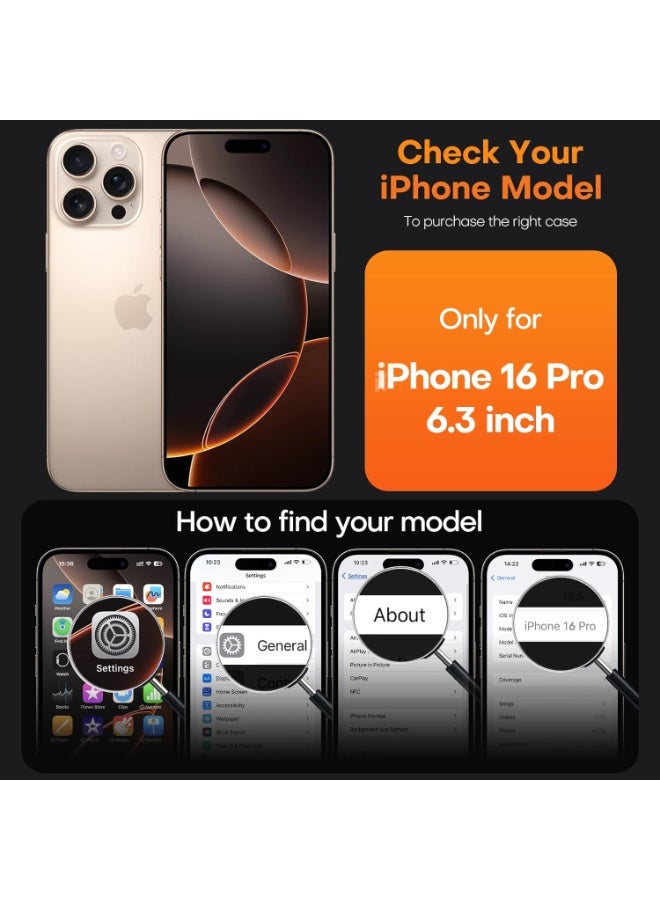 جراب حماية مغناطيسي مقاوم للصدمات لهاتف iPhone 16 Pro، بتصميم نحيف ومغناطيس قوي، مع حماية مرتفعة للكاميرا والشاشة، متوافق مع iPhone 16 Pro بشاشة 6.3 بوصة. - Image 2