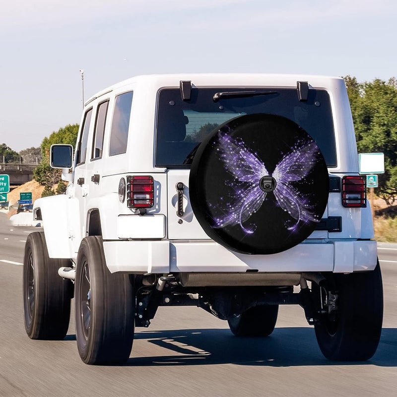 Delerain Butterfly Spare Tire Cover with Backup Camera Hole - Waterproof and UV Resistant for Jeep, RV, SUV, Truck (17 Inch for Diameter 31"-33") - Image 2