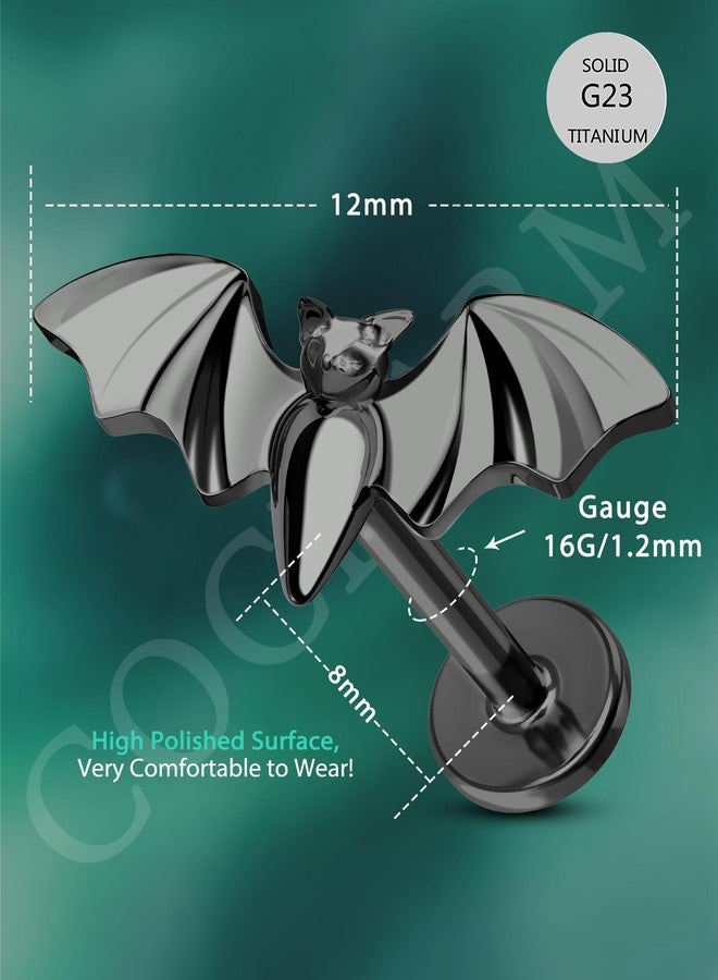 COCHARM أقراط كوتشارم G23 من التيتانيوم الصلب 16 قياس بتصميم خفاش أسود للنساء، مجوهرات ثقب الحلزون من الفولاذ الجراحي، مضادة للحساسية - Image 3