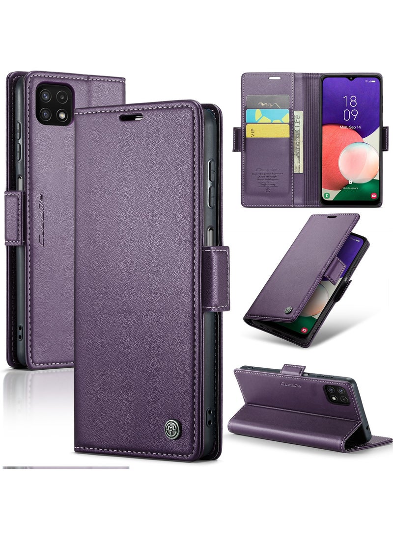 جراب هاتف لسامسونج جالاكسي ايه 22 5 جي مضاد للخدش جلد مسنده فتحة للبطاقات جيب للمال بنفسجي - Image 1