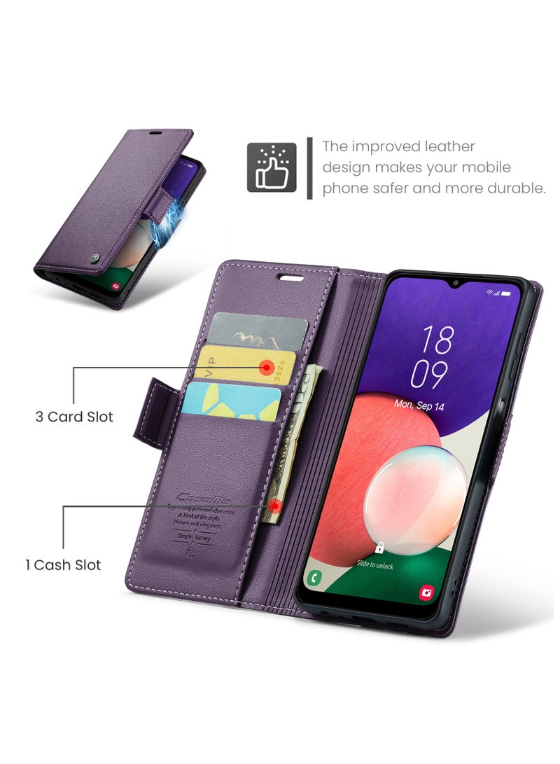 جراب هاتف لسامسونج جالاكسي ايه 22 5 جي مضاد للخدش جلد مسنده فتحة للبطاقات جيب للمال بنفسجي - Image 2