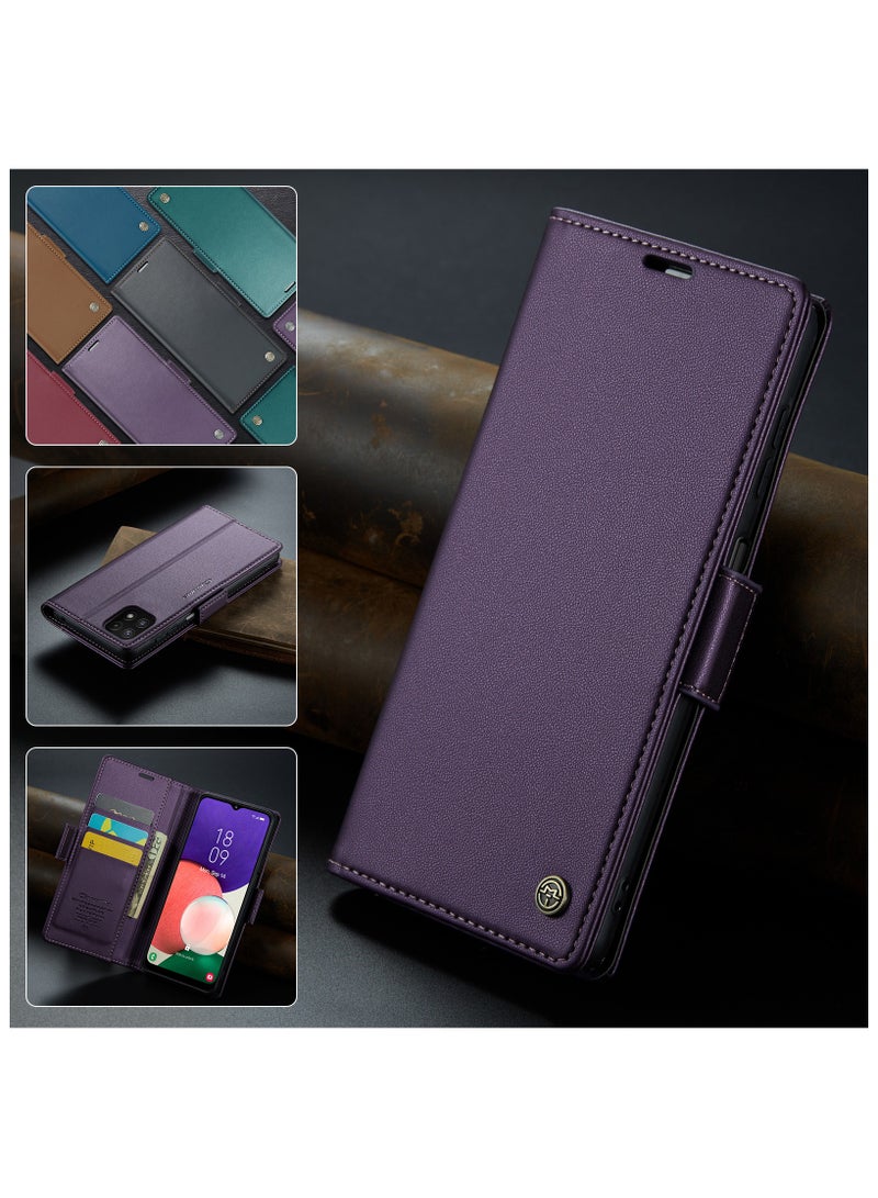 جراب هاتف لسامسونج جالاكسي ايه 22 5 جي مضاد للخدش جلد مسنده فتحة للبطاقات جيب للمال بنفسجي - Image 4