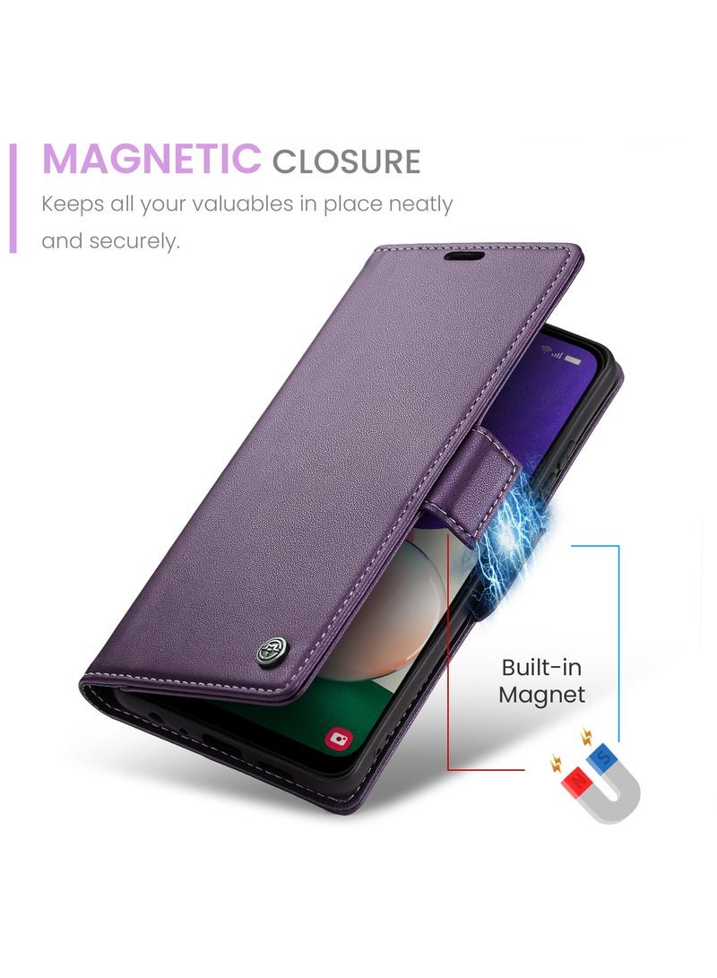 جراب هاتف لسامسونج جالاكسي ايه 22 5 جي مضاد للخدش جلد مسنده فتحة للبطاقات جيب للمال بنفسجي - Image 5